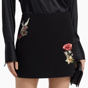 Cinq à Sept Black Pencil Skirt with Floral Embroidery